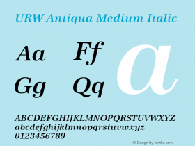 URWAntiqua-MedIta Version 1.000;PS 1.00;hotconv 1.0.57;makeotf.lib2.0.21895 Font Sample