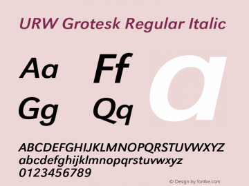 URWGrotesk-RegIta Version 1.000;PS 1.00;hotconv 1.0.57;makeotf.lib2.0.21895 Font Sample