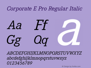 Corporate E Pro Italic Version 1.40 Font Sample