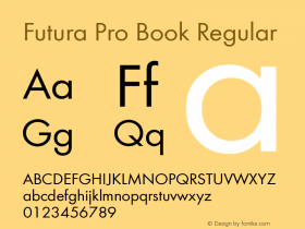 Futura Pro Book Version 2.00 Font Sample