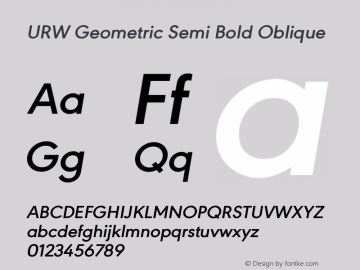 URW Geometric Semi Bold Oblique Version 1.00 Font Sample