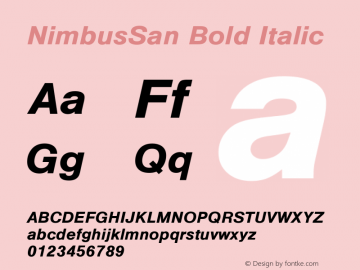 NimbusSan Bold Italic Version 1.00 Font Sample