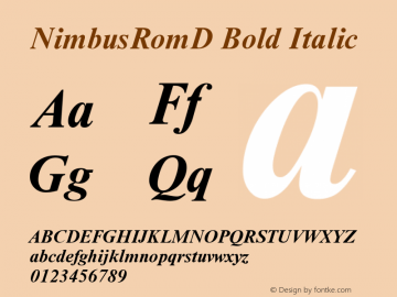 NimbusRomD Bold Italic Version 1.00 Font Sample