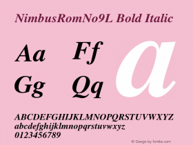 NimbusRomNo9L Bold Italic Version 1.00 Font Sample