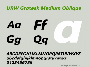 URWGrotesk-MedObl Version 1.000;PS 1.00;hotconv 1.0.57;makeotf.lib2.0.21895 Font Sample