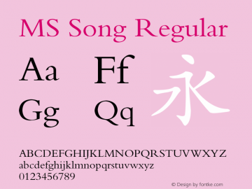 MS Song Regular 1.00 Font Sample