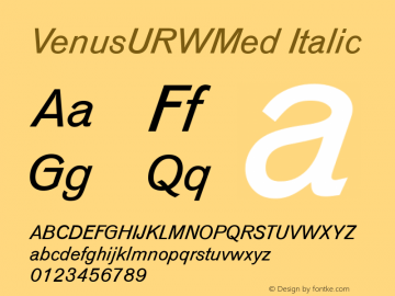 VenusURWMed Italic Version 1.00 Font Sample