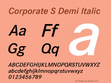 Corporate S Demi Italic Version 1.10 Font Sample