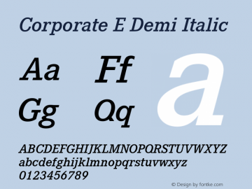 Corporate E Demi Italic Version 1.00 Font Sample