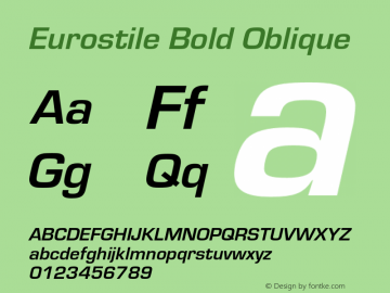 Eurostile-BolObl Version 1.000;PS 1.00;hotconv 1.0.57;makeotf.lib2.0.21895 Font Sample