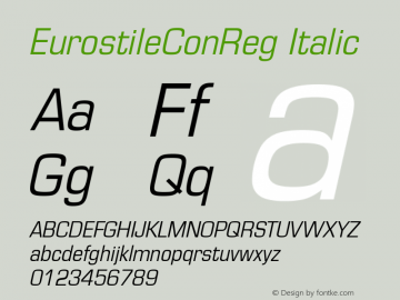 EurostileConReg Italic Version 1.00 Font Sample