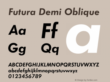 Futura-DemObl Version 1.000;PS 1.00;hotconv 1.0.57;makeotf.lib2.0.21895 Font Sample