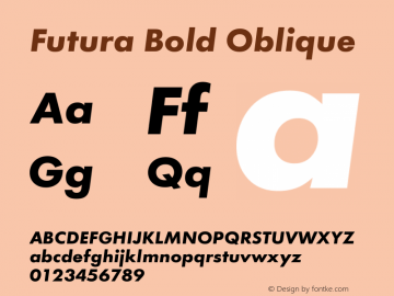 Futura Bold Oblique Version 1.00 Font Sample