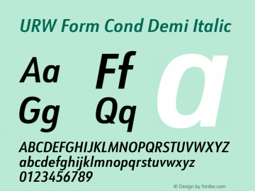 URW Form Cond Demi Italic Version 1.00 Font Sample