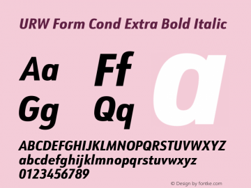 URW Form Cond Extra Bold Italic Version 1.00 Font Sample