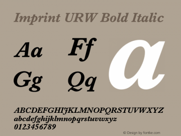 ImprintURW-BolIta Version 1.000;PS 1.00;hotconv 1.0.57;makeotf.lib2.0.21895 Font Sample