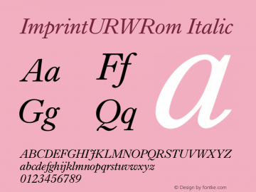 ImprintURWRom Italic Version 1.00 Font Sample