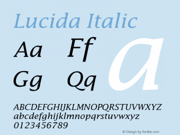 Lucida Italic Version 1.00 Font Sample