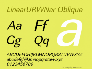 LinearURWNar Oblique Version 1.00 Font Sample