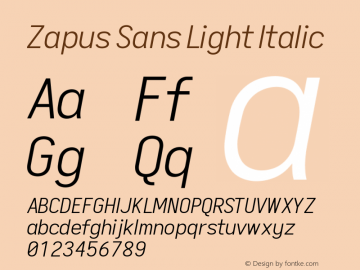 Zapus Sans Light Italic Version 1.00;November 16, 2019;FontCreator 12.0.0.2547 64-bit; ttfautohint (v1.6) Font Sample