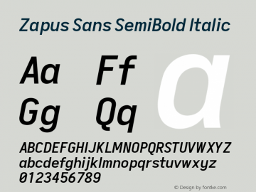 Zapus Sans SemiBold Italic Version 1.00;November 16, 2019;FontCreator 12.0.0.2547 64-bit; ttfautohint (v1.6) Font Sample