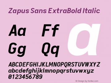 Zapus Sans ExtraBold Italic Version 1.00;November 16, 2019;FontCreator 12.0.0.2547 64-bit; ttfautohint (v1.6) Font Sample