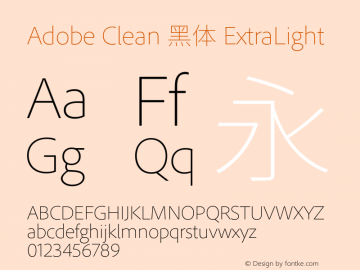 Adobe Clean 黑体 ExtraLight  Font Sample