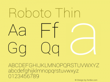 Roboto Thin Version 1.100150; 2012; Build 20130308 for 4.2 Font Sample