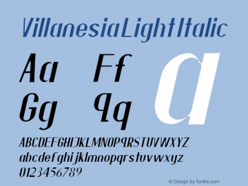 Villanesia Light Italic Version 1.00;February 17, 2019;FontCreator 11.5.0.2421 64-bit Font Sample