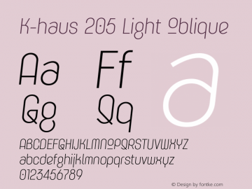 K-haus205-LightOblique Version 1.000 Font Sample