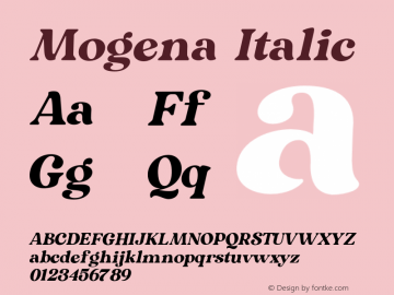 Mogena-Italic Version 1.000 Font Sample