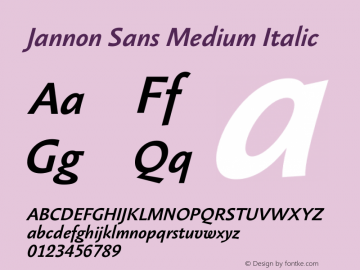 JannonSansMedium-Italic Version 001.000 Font Sample