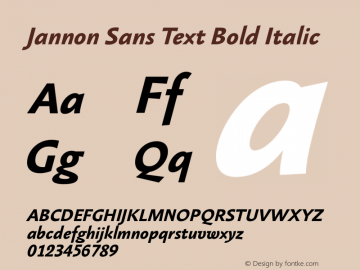 JannonSansText-BoldItalic Version 001.000 Font Sample