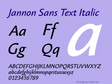 JannonSansText-Italic Version 001.000 Font Sample