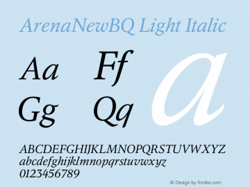 ArenaNewBQ-LightItalic 001.001 Font Sample