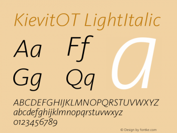 KievitOT-LightItalic Version 7.460;PS 7.046;hotconv 1.0.38图片样张