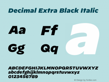 Decimal-ExtraBlackItalic Version 1.106 September 24, 2019 Font Sample