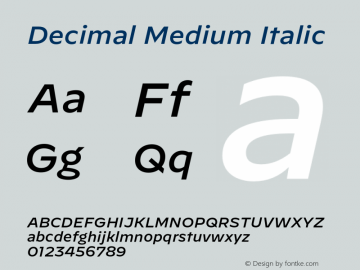 Decimal-MediumItalic Version 1.106 September 24, 2019 Font Sample