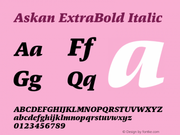 Askan ExtraBold It Version 1.000 Font Sample