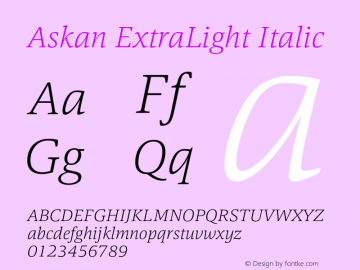 Askan ExtraLight It Version 1.000 Font Sample