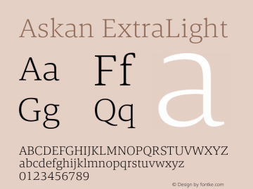 Askan ExtraLight Version 1.000 Font Sample