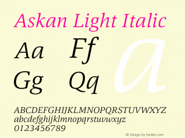 Askan Light It Version 1.000 Font Sample