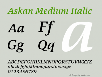 Askan Medium It Version 1.000 Font Sample
