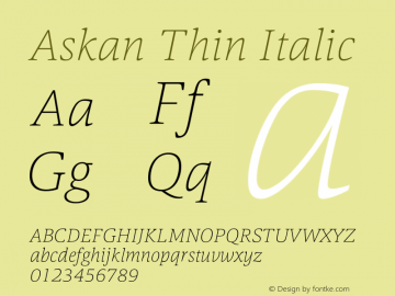 Askan Thin It Version 1.000 Font Sample