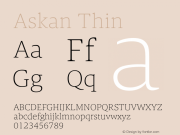 Askan Thin Version 1.000 Font Sample