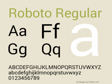 Roboto Regular Version 1.200310; 2013 Font Sample
