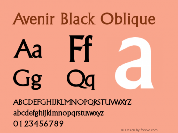 Avenir Black Oblique 8.0d5e3 Font Sample