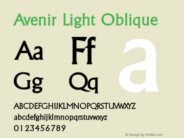 Avenir Light Oblique 8.0d5e3 Font Sample