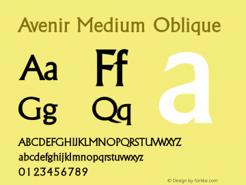 Avenir Medium Oblique 8.0d5e3 Font Sample