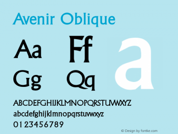 Avenir Oblique 8.0d5e3 Font Sample